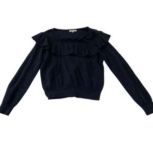 Madewell Navy Ruffle Ribbed Knit Sweater Cottagecore Cozy Wool Blend L Romantic